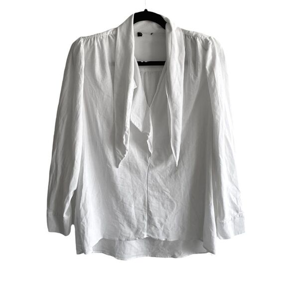 MASSIMO DUTTI White Cotton Popover Long Sleeve Blouse L - Picture 1 of 8